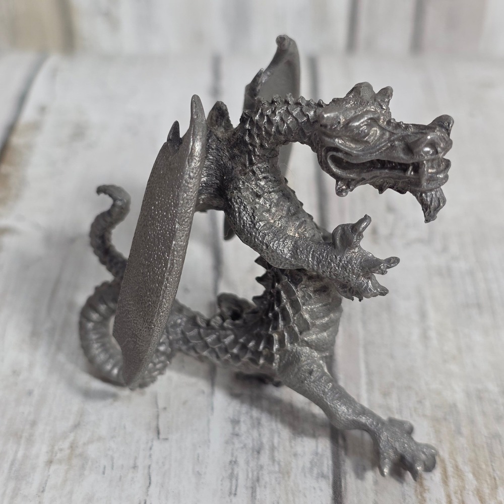 Vintage Pewter Dragon Figurine Miniature Mythical Fantasy Collectible 2.25 Inch - Picture 4 of 8
